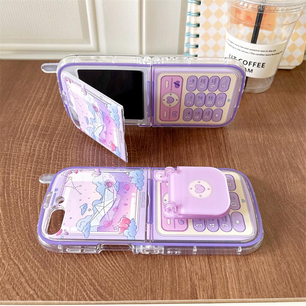 Girly Case for Galaxy Z Flip 5 Cute Purple Boat Print, Lovely Case for Samsung Galaxy Z Flip 5 with Hidden Stand, Woman Protective Case for Galaxy Z Flip 5 Stylish Trendy Design (Purple Boat)