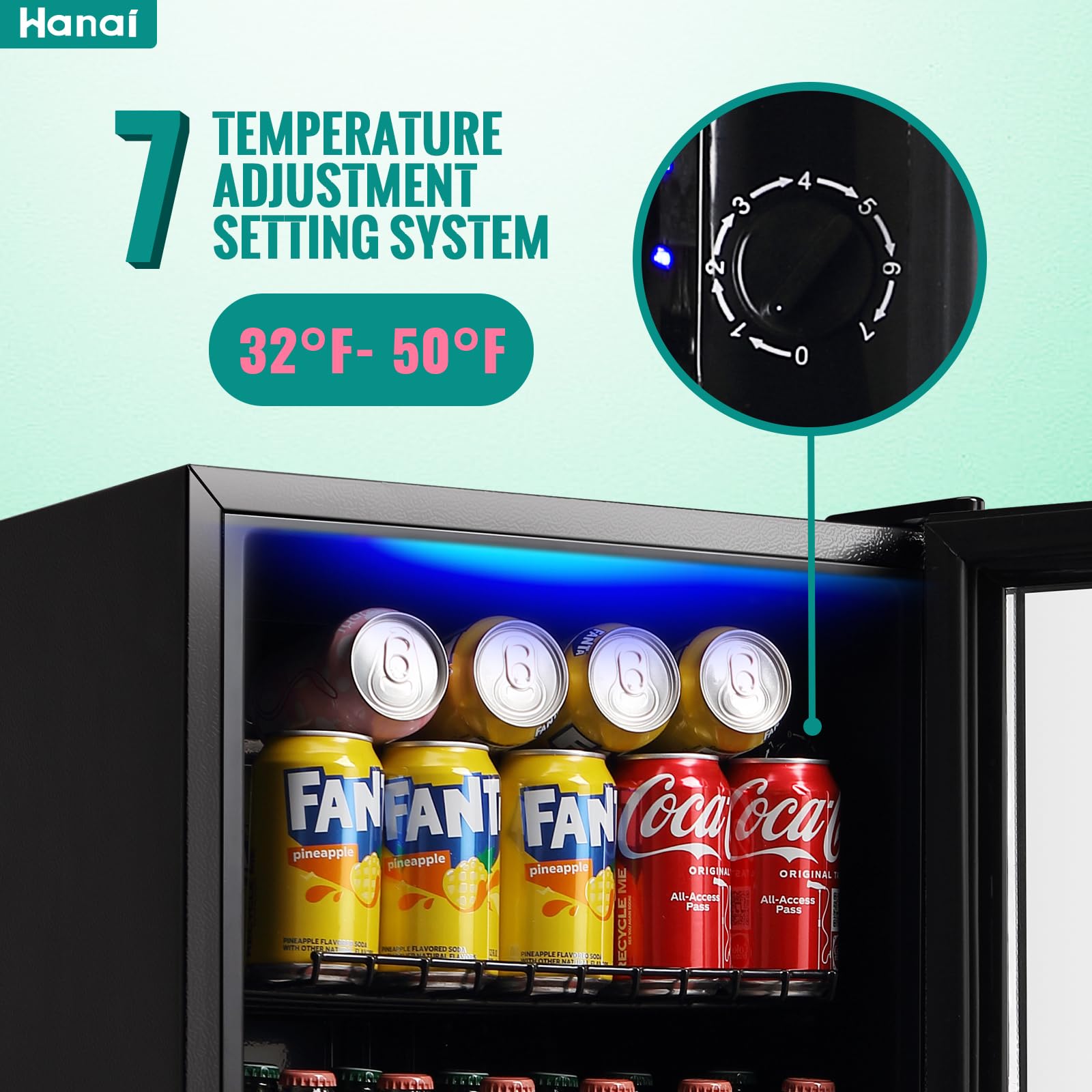 WANAI Mini Fridge Cooler 60 Can Beverage Refrigerator Black Mini Beer Fridge Glass Door For Wine Soda Juice Small Drink Cooler Machine Clear Front Removable For Home Office Bar Freestanding on Fridge.com - View 3