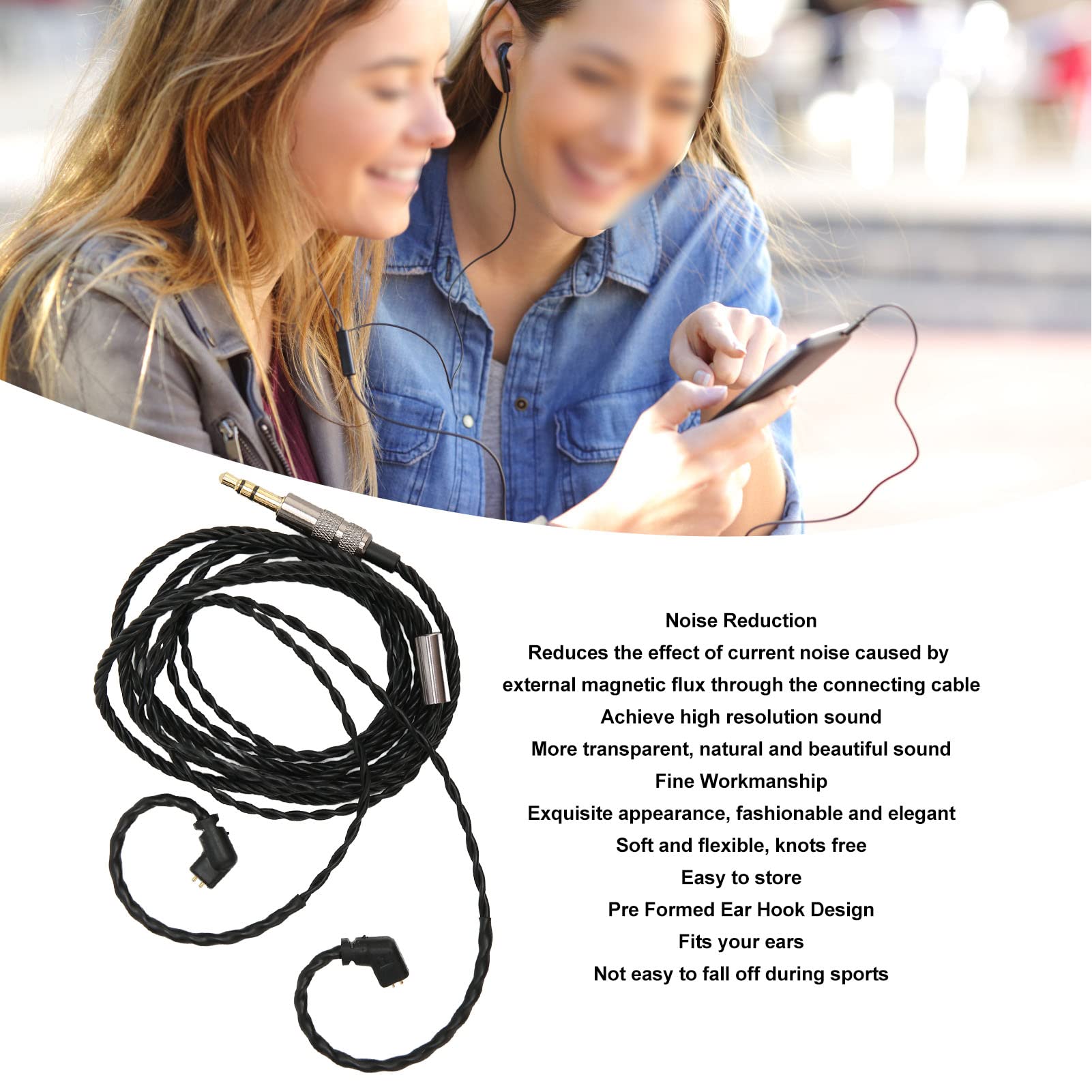 GOWENIC Earphone Upgraded Cable 2 Pin 0.78mm, Replacement Earbuds Audio Cable, Detachable Earphone Cable 3.5MM Plug, for QDC for CCA for AS12 AS16 ZSX for UE 18Pro