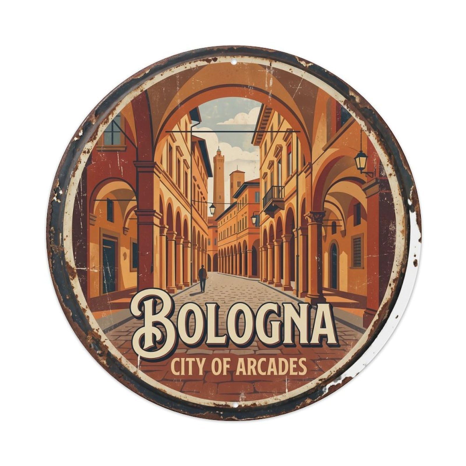 Vintage Travel Portico Bologna Italy Metal Tin Sign