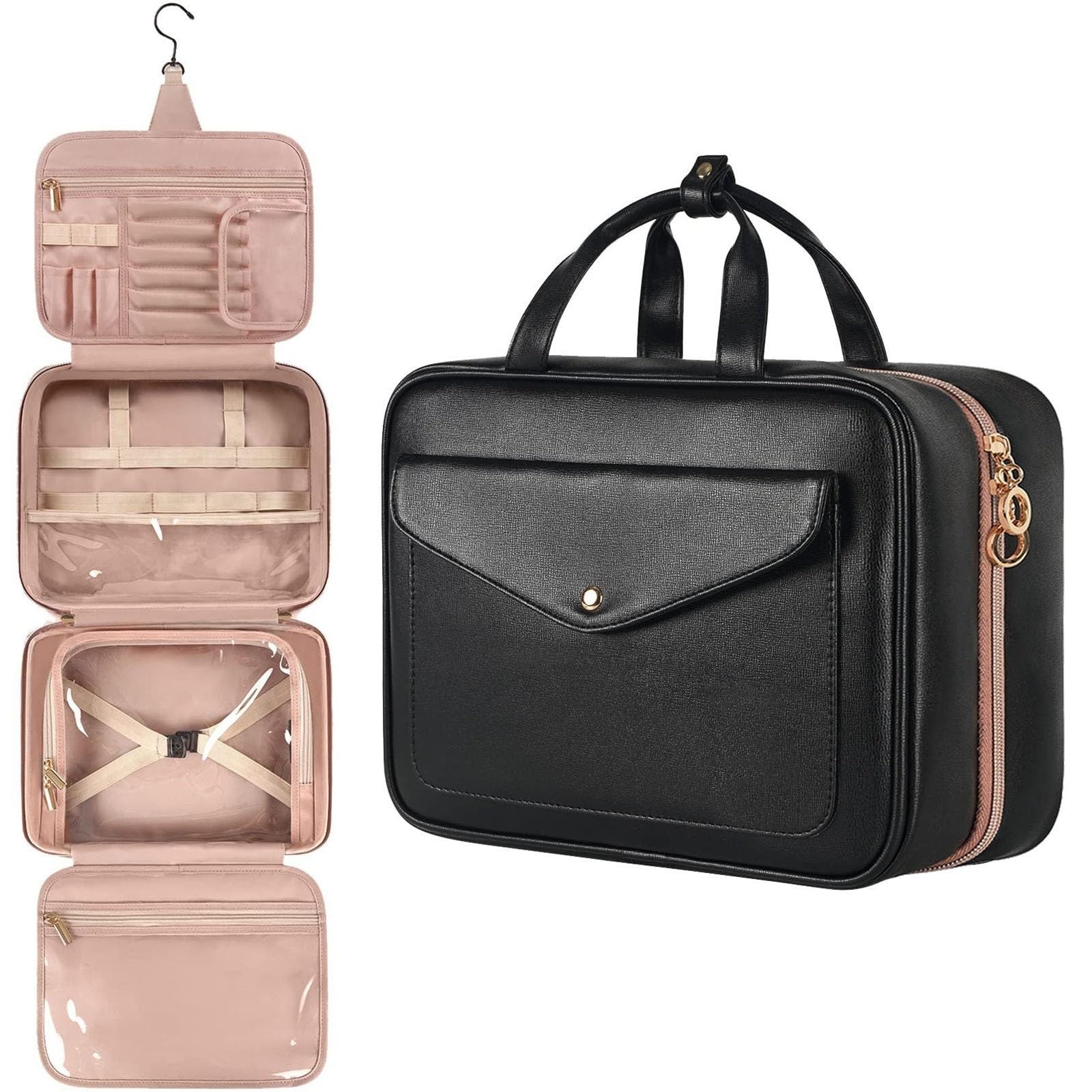 Neceser de Colgar Viaje Bolsa de Lavado Impermeable Bolsa de Lavado Bolsa de cosméticos de Mano Kit de Lavado de Almacenamiento Bolsa de Almacenamiento de Viaje(Black)