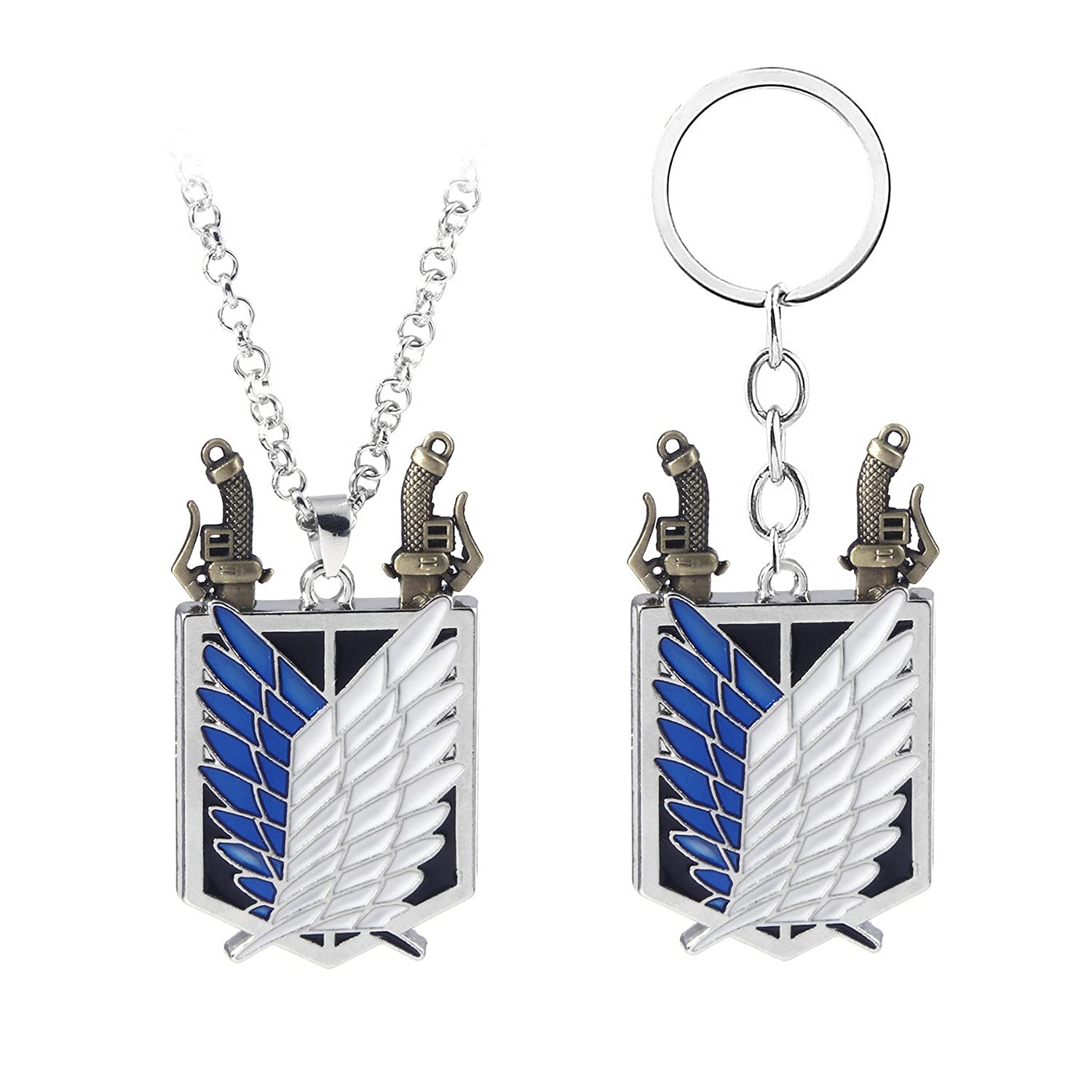 I3C Anime Attack On Titan Keychain, Necklace with Wings of Liberty Pendant, Shingeki No Kyojin Unisex for Men Women and Anime Fan (2pcs)