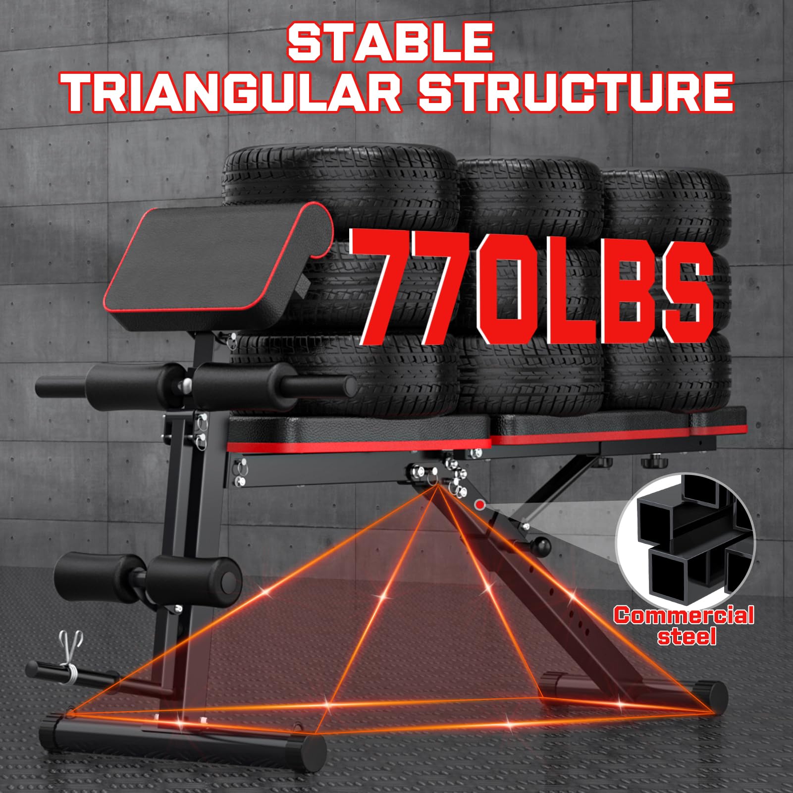 GIKPAL Adjustable Weight Bench - Bench Press for Full Body Workout, Foldable Workout Bench for Home Gym, Strength Training Bench to Incline Decline Flat w/Leg Extension and Pracher Pad (Red)