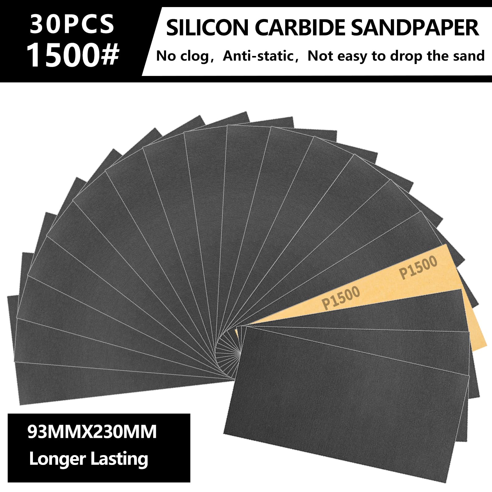 Sruhrak 30 Pezzi Carta Abrasiva 93x230mm Impermeabile Carta Vetrata Grana 1500 Levigatura per la Lucidatura Fine di Legno, Metallo, Resine e Plastica
