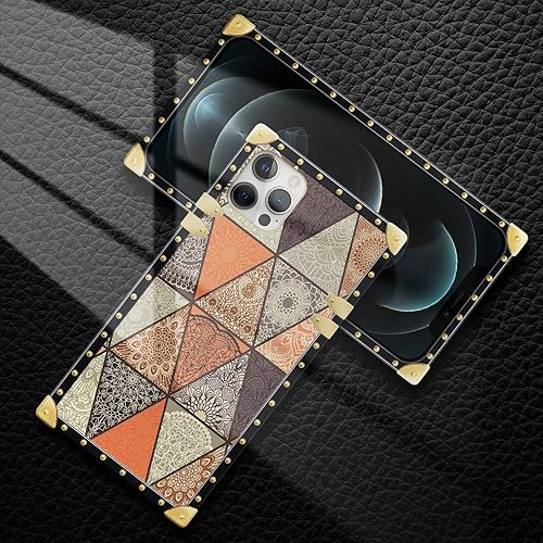 Miniatura 4 de TAMEFOX Funda cuadrada compatible con iPhone 12 Pro Max (6.7 pulgadas), mandala retro dorado, de lujo, suave TPU duro, parte trasera de