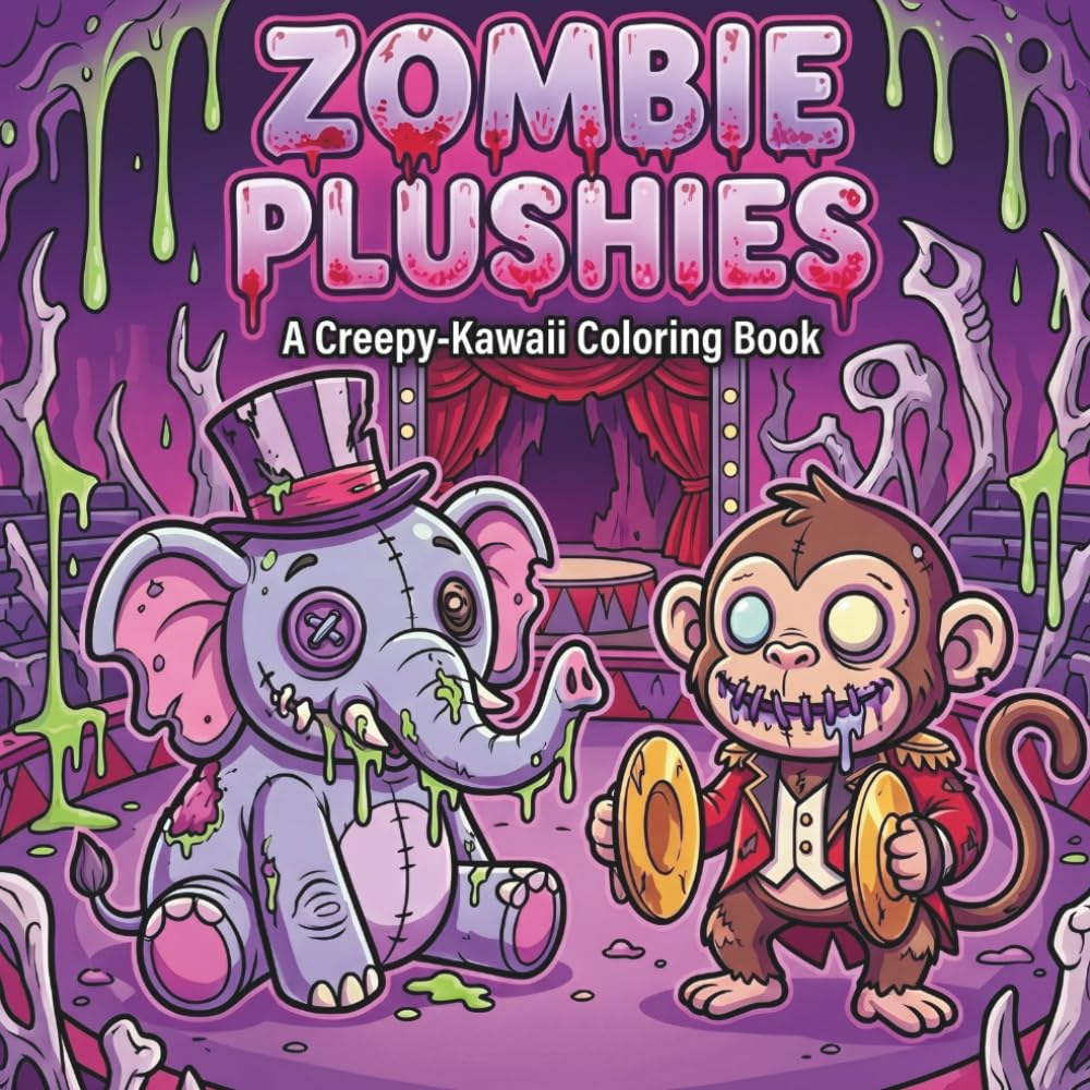 Zombie Plushies: Creepy Kawaii Coloring Book: Cute but Spooky Zombie Animals Coloring Pages