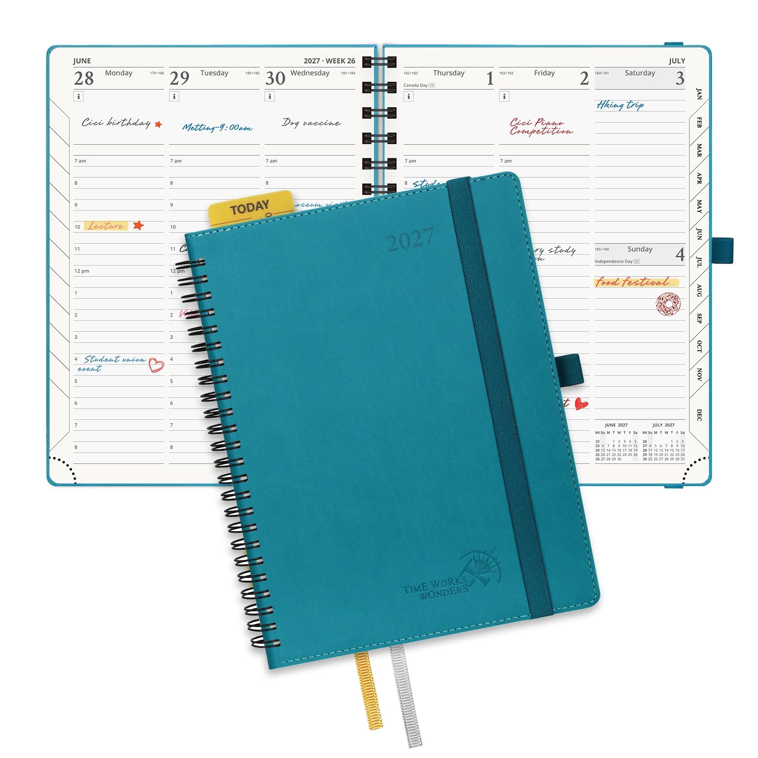 POPRUN Diary 2027 Week to View A5 Soft Cover Spiral Vertical Planner