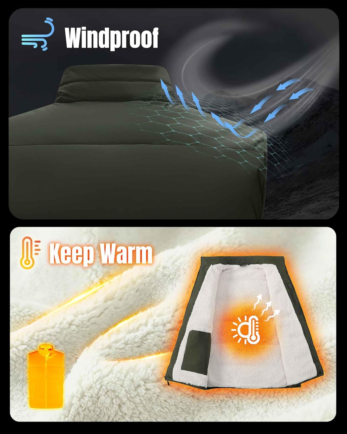 33,000ft Men's Winter Puffer Vest Outerwear Fleece Lined Warm Casual Outdoor Insulated Quilted Sleeveless Jacket - Image 4