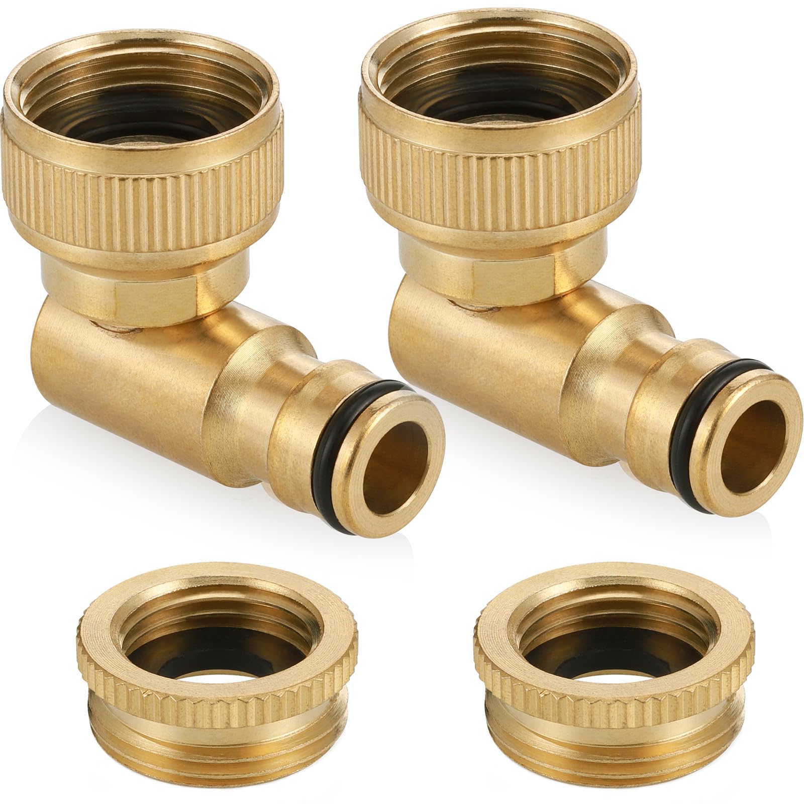 Zocipro Messing Wasserhahnanschluss 1/2" und 3/4", 90° Winkel Innengewinde, Drehbarer Schlauchanschluss 360°, Außenhahn-Anschluss für Schlauchleitung, Garten Außenschlauch Wasserhahn-Adapter