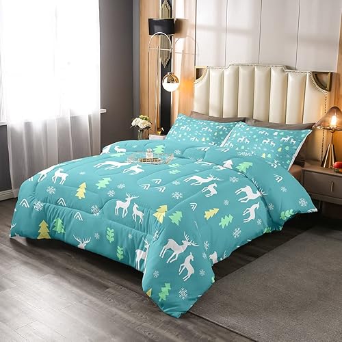 Miniatura 8 de Erosebridal Juego de edredón de ciervos de Navidad, edredón de plumón de cuernos de alce, tamaño matrimonial para niños y niñas, juego de ropa de