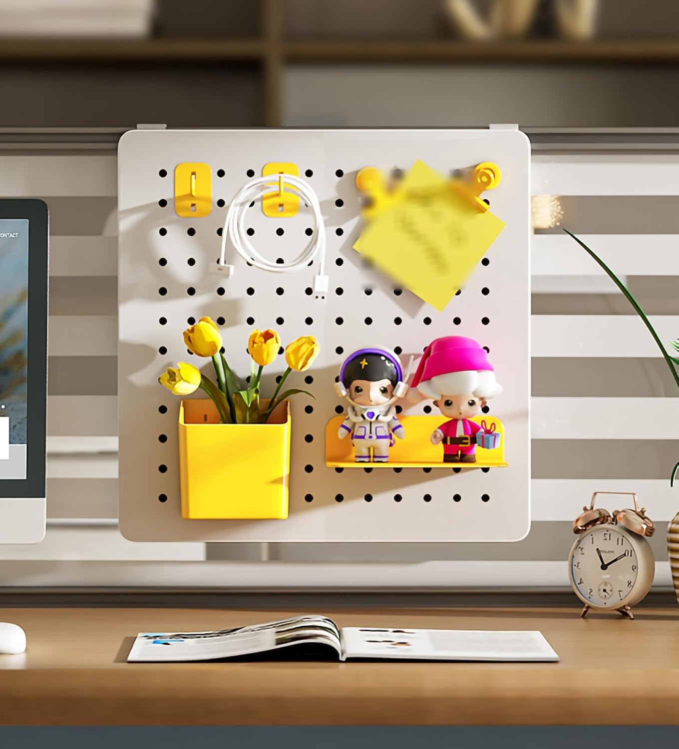 Pegboard Wall Storage Shelf,Wooden Pegboard,Pegboard Combination Kit, Pegboards and Accessories for Desktop Organizer, Crafts Organization, Ornaments Display, 3C, Stationary Storage(Milk Col