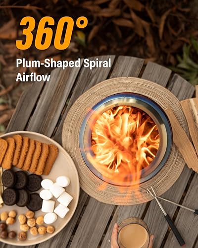 Miniatura 13 de YEFU Fogata de mesa de 9.7 x 7.1 pulgadas, estufa de campamento de bajo humo para exteriores y patio, alimentada por pellets o madera, fogata de Azul