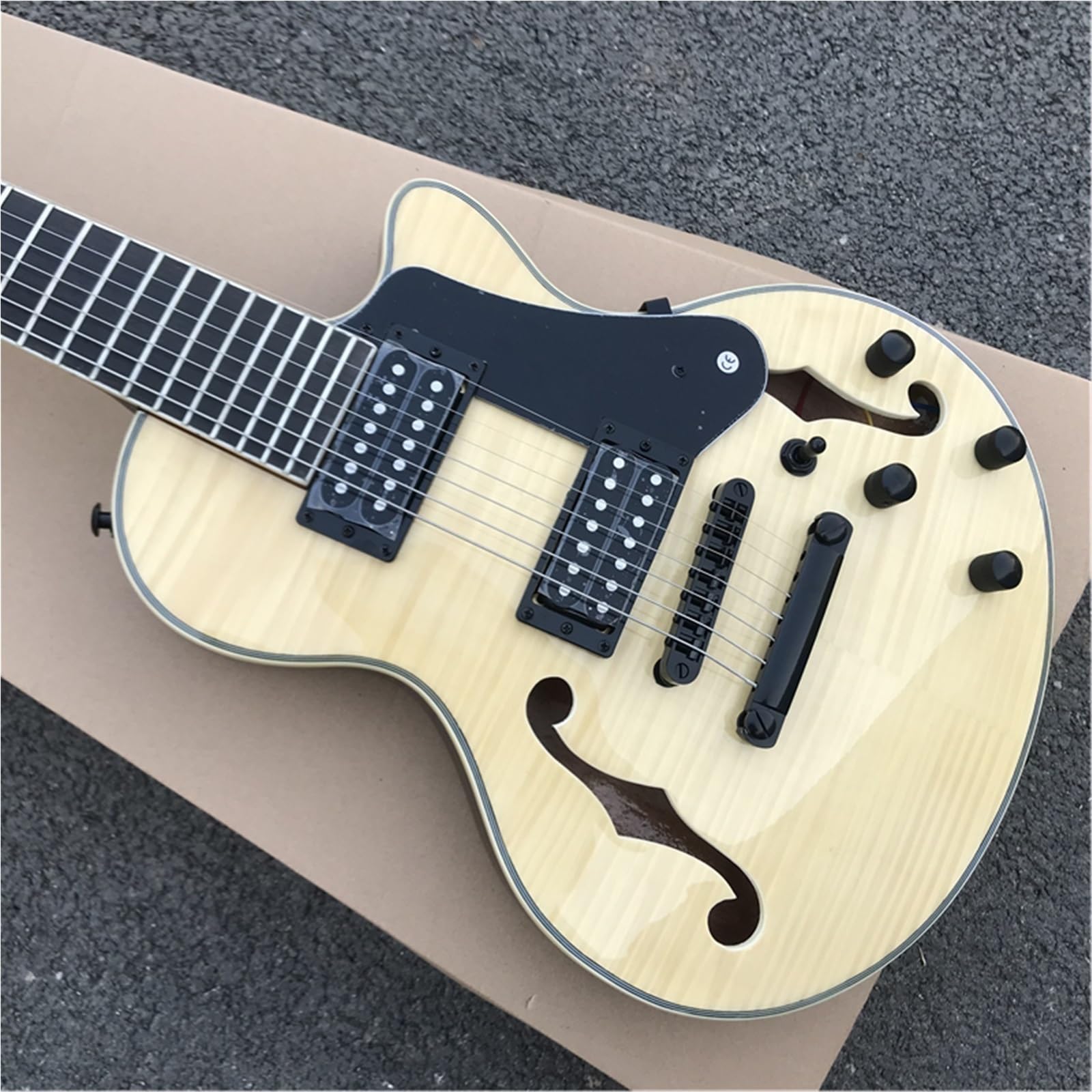 Zestaw startowy do gitary elektrycznej, 7 obrotów, oryginalny drewniany wzór tygrysa, otwór F, półpusty, profesjonalny, mały jazzowy gitara elektryczna