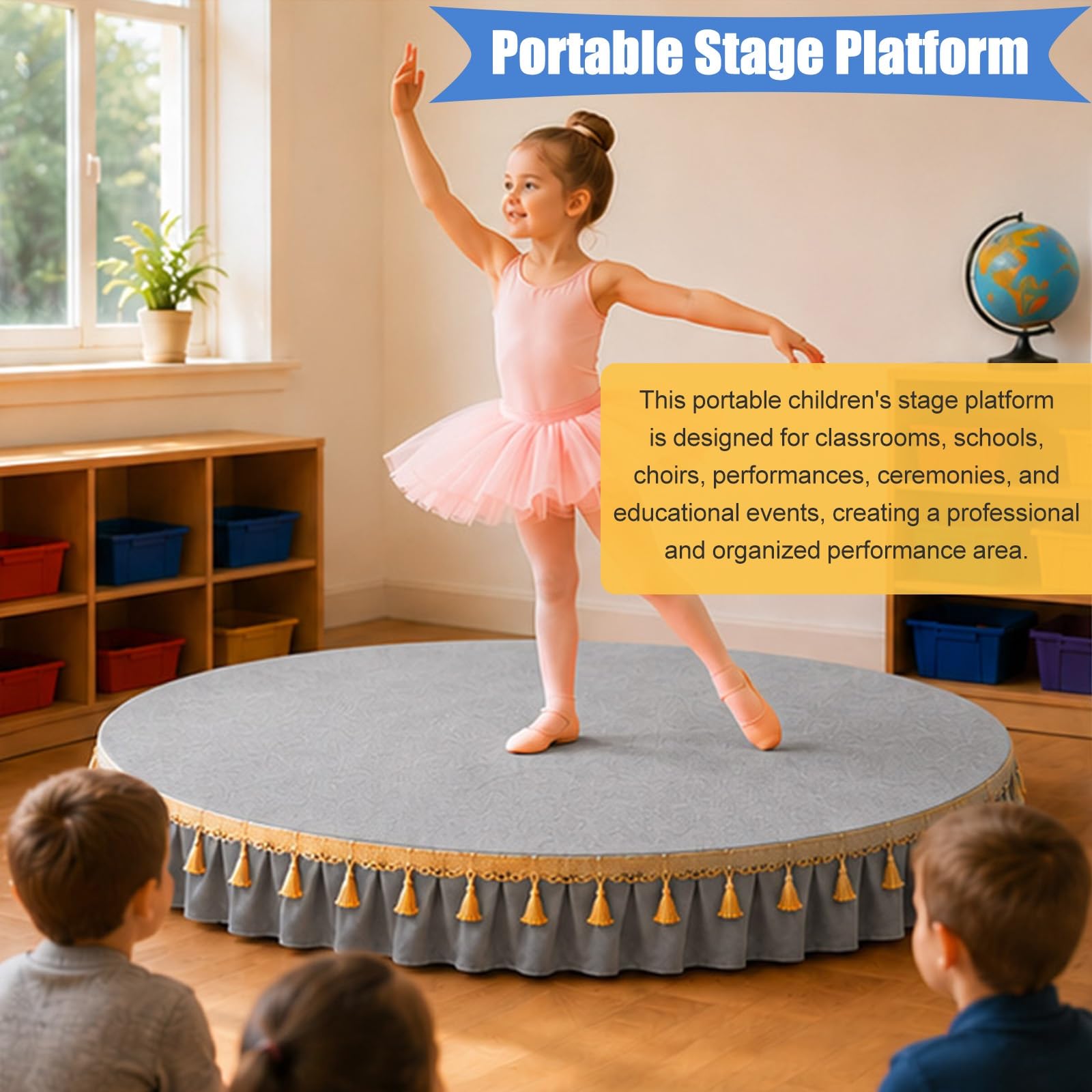 Piattaforma portatile per palcoscenico domestico, piattaforma da palco per bambini per spettacoli per bambini, tappetino da palcoscenico incluso, alta capacità di peso, ideale per ospitare parlare e