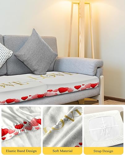Miniatura 4 de Fundas de cojín elásticas para el día de San Valentín, seccional, individual, en forma de T, funda para sofá con parte inferior elástica, color rojo