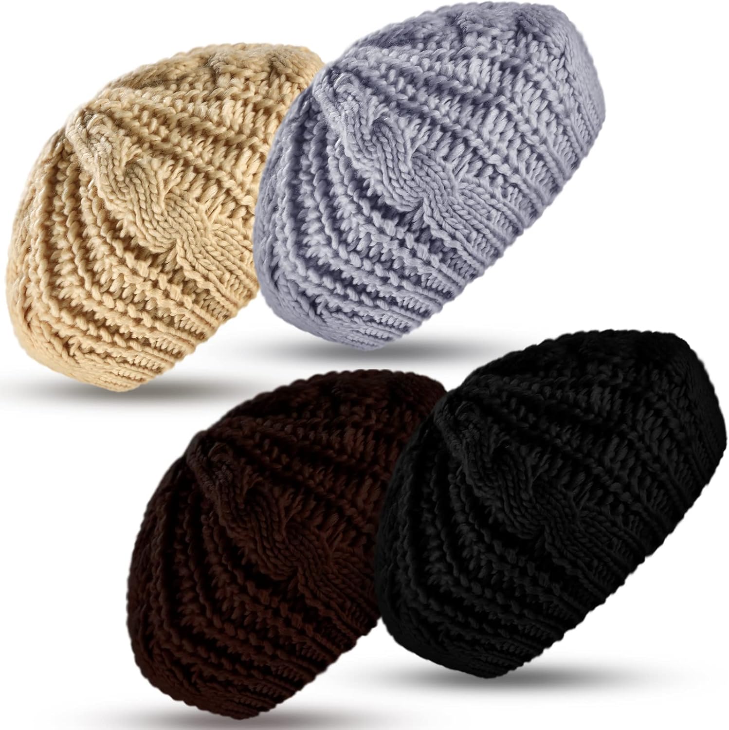 SATINIOR 4 Pieces Knit Beret Hats for Women Soft Lightweight Crochet Knit Beret Hats for Winter Holiday