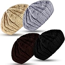 SATINIOR 4 Pieces Knit Beret Hats for Women Soft Lightweight Crochet Knit Beret Hats for Winter Holiday
