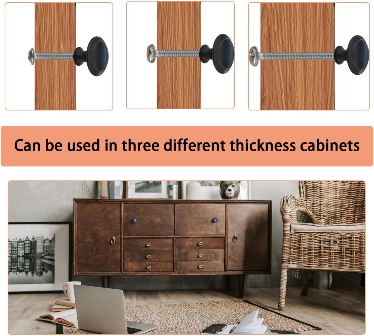 12 Pack Kitchen Cabinet Knobs, Dresser Drawer Knob with Screws, Round Cabinet Knobs, Round Drawer Knob (Black)