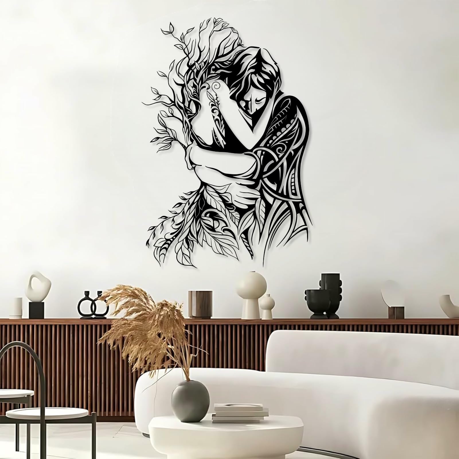 Romantisches Wandbild aus Metall, schwarzes Pärchenmotiv, Wanddekoration aus Metall, Wanddeko für Schlafzimmer, Wohnzimmer, Flur und Treppenhaus, Natur-Wohndeko (Schwarz, 61 x 41 cm)