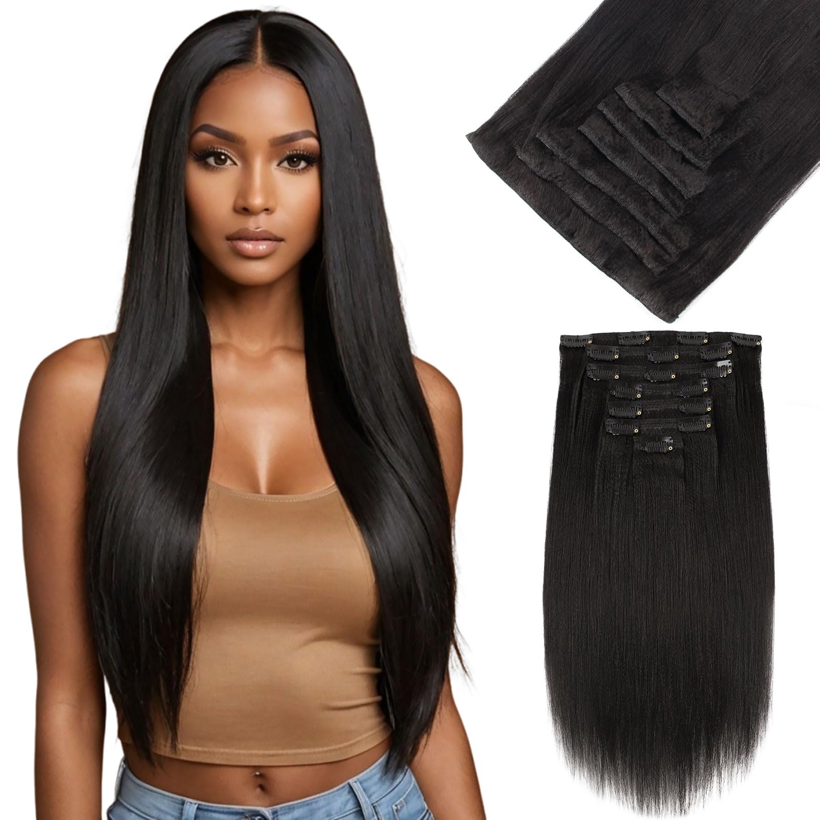 Yuniffe Yaki Straight Clip in Hair Extensions for Black Women Real ...