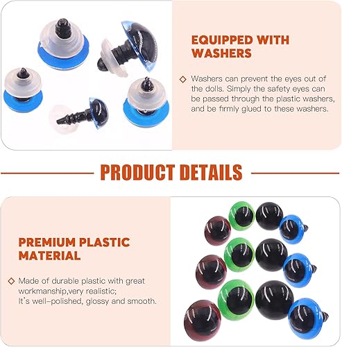 Miniatura 3 de Tanstic 224 ojos de seguridad de plástico con arandelas, ojos de muñeca de 4 colores para manualidades de animales de muñeca, animales de ganchillo