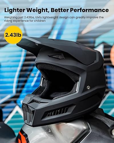 Miniatura 3 de ILM Casco para motocross juvenil, casco ATV para niños, motocross, BMX, motocicleta todoterreno con gafas, guantes, máscara DOT modelo MT601Y (negro