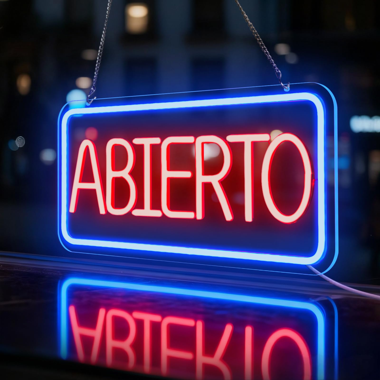 Señales luminosas ABIERTO neón, Cartel de Luz Roja con Marco Azul para Tiendas, Restaurantes, Bares, y Cafeterías, Letrero LED Abierto con interruptor regulable para Decor Comercial y Hogar