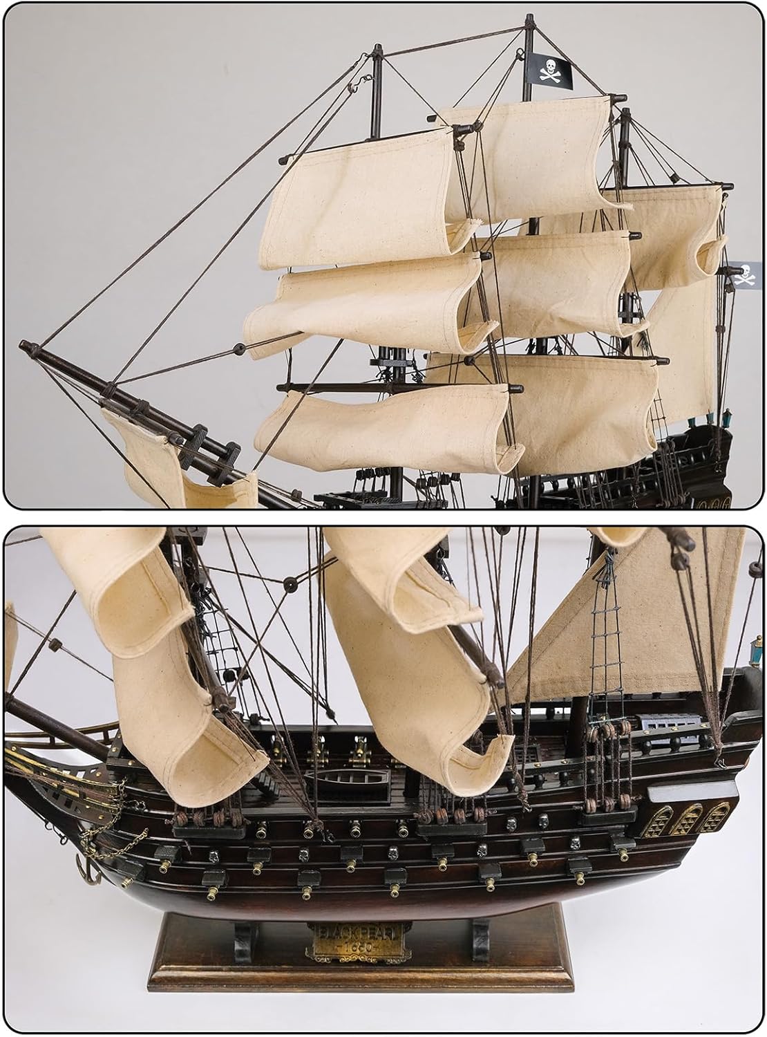 SAILINGSTORY Wooden Pirate Ship Model Black Pearl Sailing Ship Sailboat Decor 20.5" Beige Sails