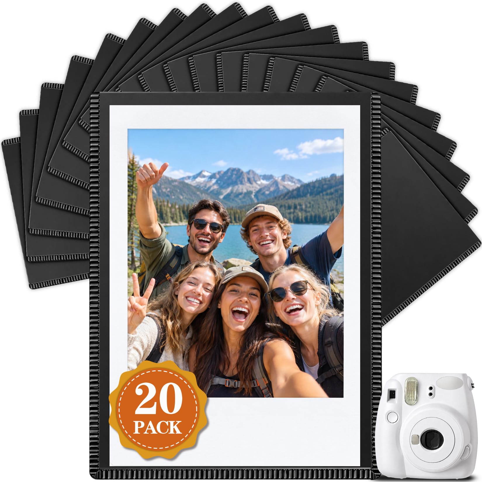 20 Pack Magnetic Photo Frames for Polaroid Film Instax Mini, Black