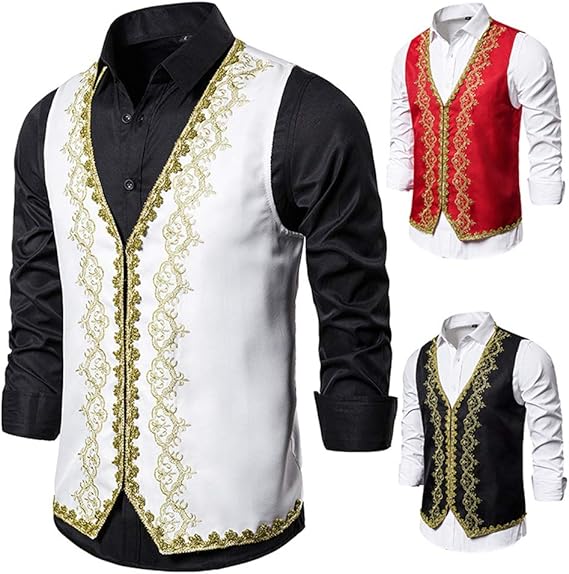 Amazon Maxer 5サイズ 3色 ダンス衣装 スーツ ベスト メンズ ポケットチーフ スリム フィット 尾錠付き ビジネス 結婚式 ベスト 舞台衣装 ステージ衣装 カラオケ衣装 ベスト 忘年会 新年会 赤 銀 黒の3色 ベスト 通販