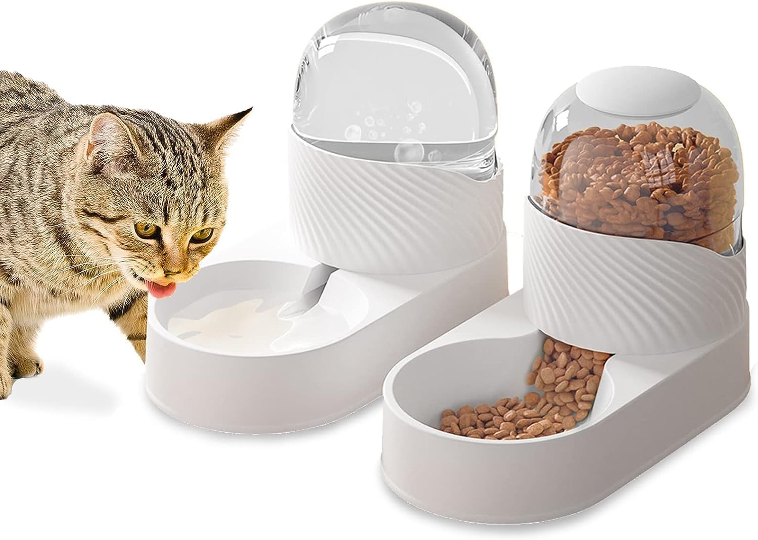 kathson Comedero automático para gatos, comedero automático para perros por gravedad, comedero automático para mascotas, juego de 2 L para mascotas pequeñas, cachorros, gatitos (blanco)