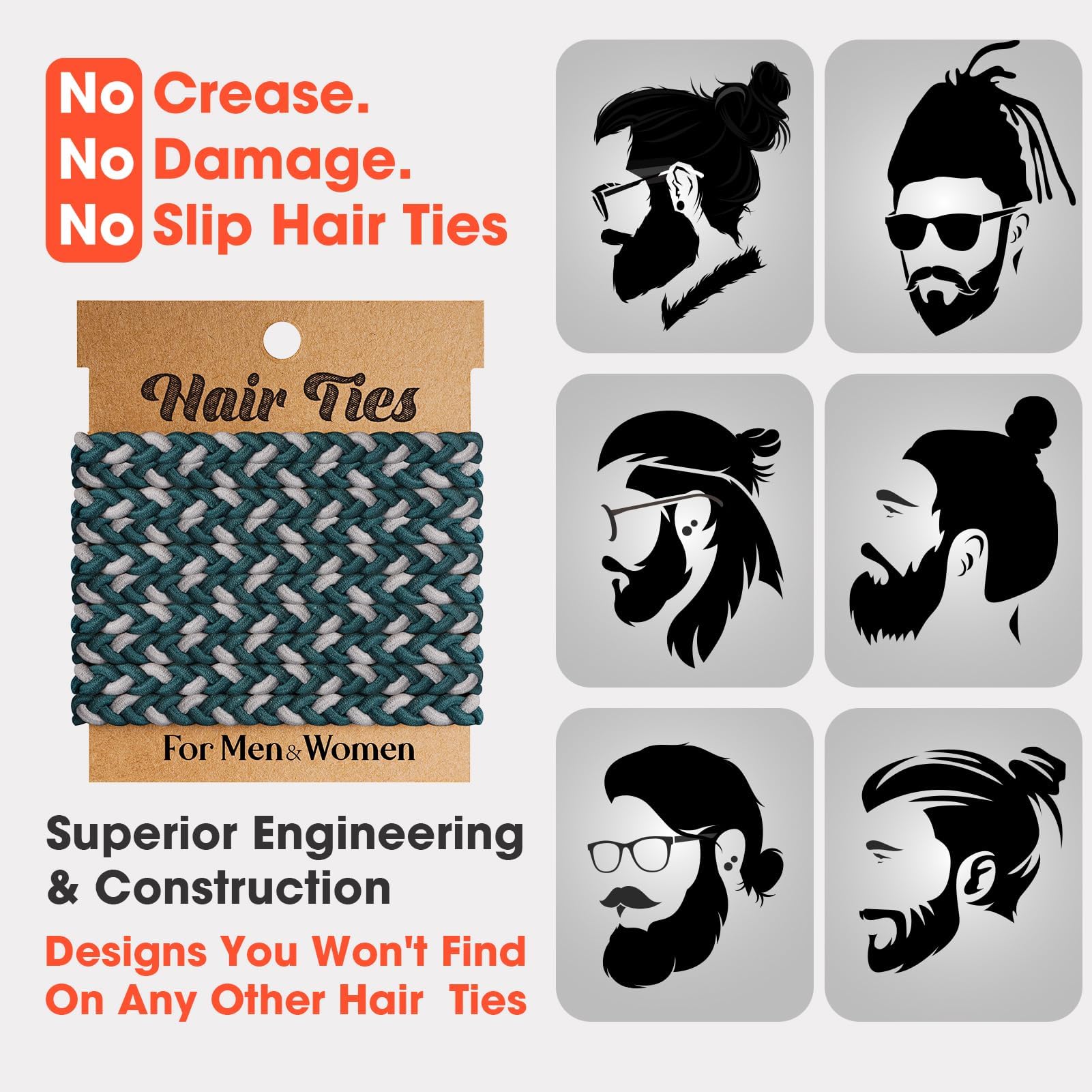 EasYoung 10pcs Braided Mens Hair Ties for Guys for Buns Curly Thick Dense Hair Elastic Hair Ties For Men & Women - Image 2
