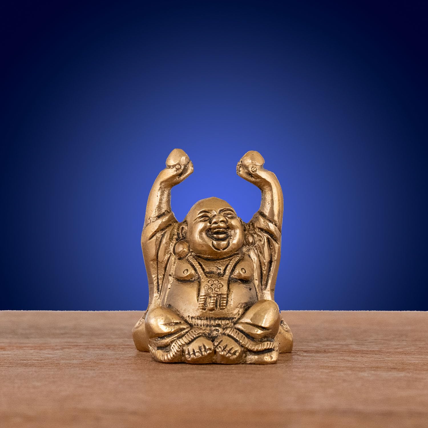 Indigenite Brass Fengshui Laughing Buddha for Home Decoration | Buddha Idol for Living Room | Golden Ingot for Prosperity,Wealth,Good Luck & Happiness for New Year | Size - 2 x 1.5 x 2.5 inches
