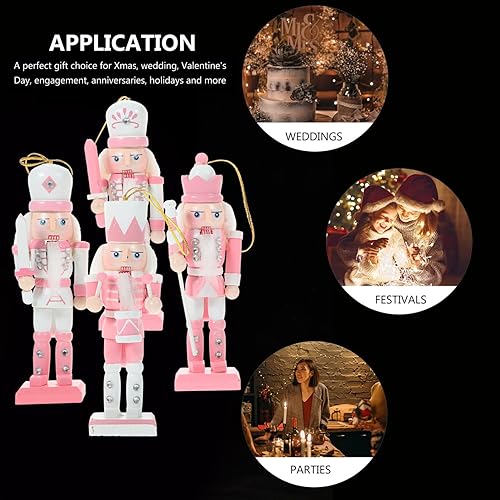 Miniatura 6 de COHEALI 4 cascanueces de Navidad rosados, figuras de cascanueces en miniatura, soldado de cascanueces de madera tradicional, soldado de cascanueces