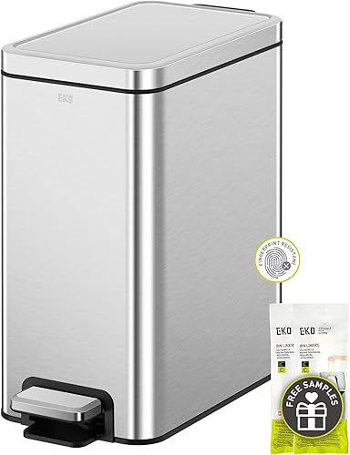 EKO Cubo de basura pequeño para baño con tapa, cierre suave, pedal escalonado, cubo de basura de acero inoxidable de 10 litros2.6 galones con cubo