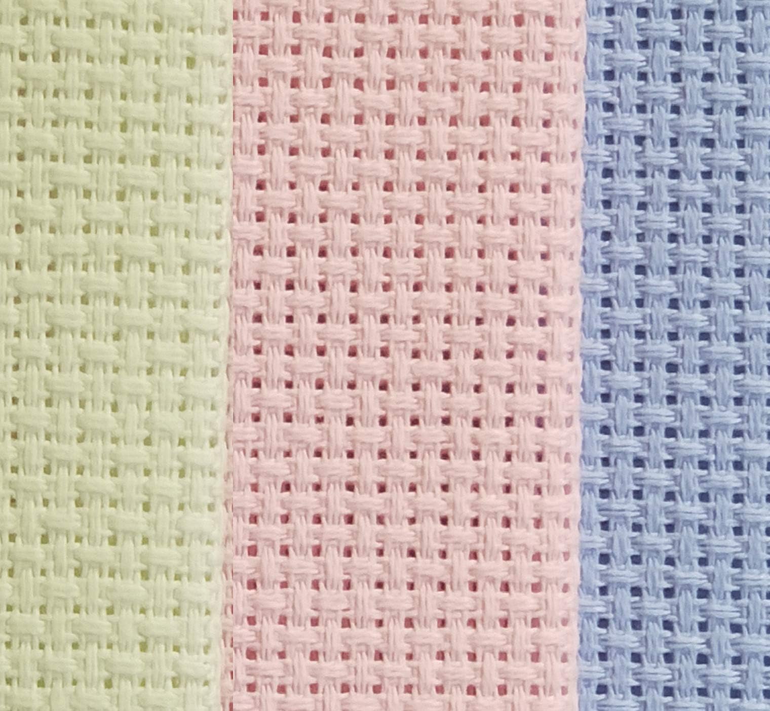 KCS 3 pc of 12" x 18" 14CT Counted Cotton Aida Cloth Cross Stitch Fabric (Light Blue+Pink+Light Green)