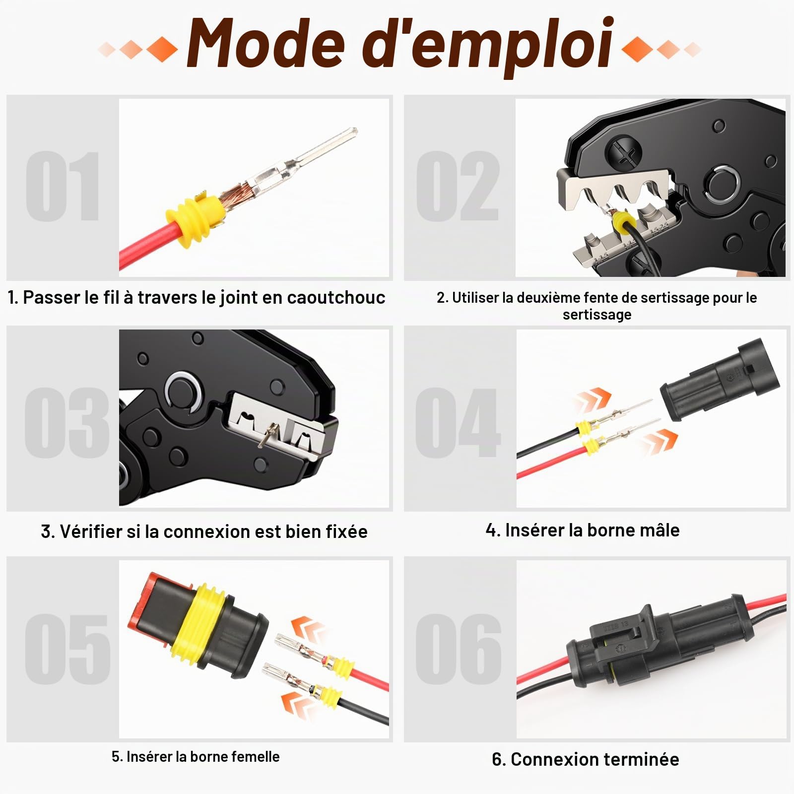 Preciva Pince à Sertir 1-2,5 mm² (AWG 18-14) avec 880 Pièces Connecteur Automobile Kit,de Connecteurs Électriques Étanches IP67, Prises 1/2/3/4/5/6 Broches pour Voiture, Moto, Bateau, Camion,Etc