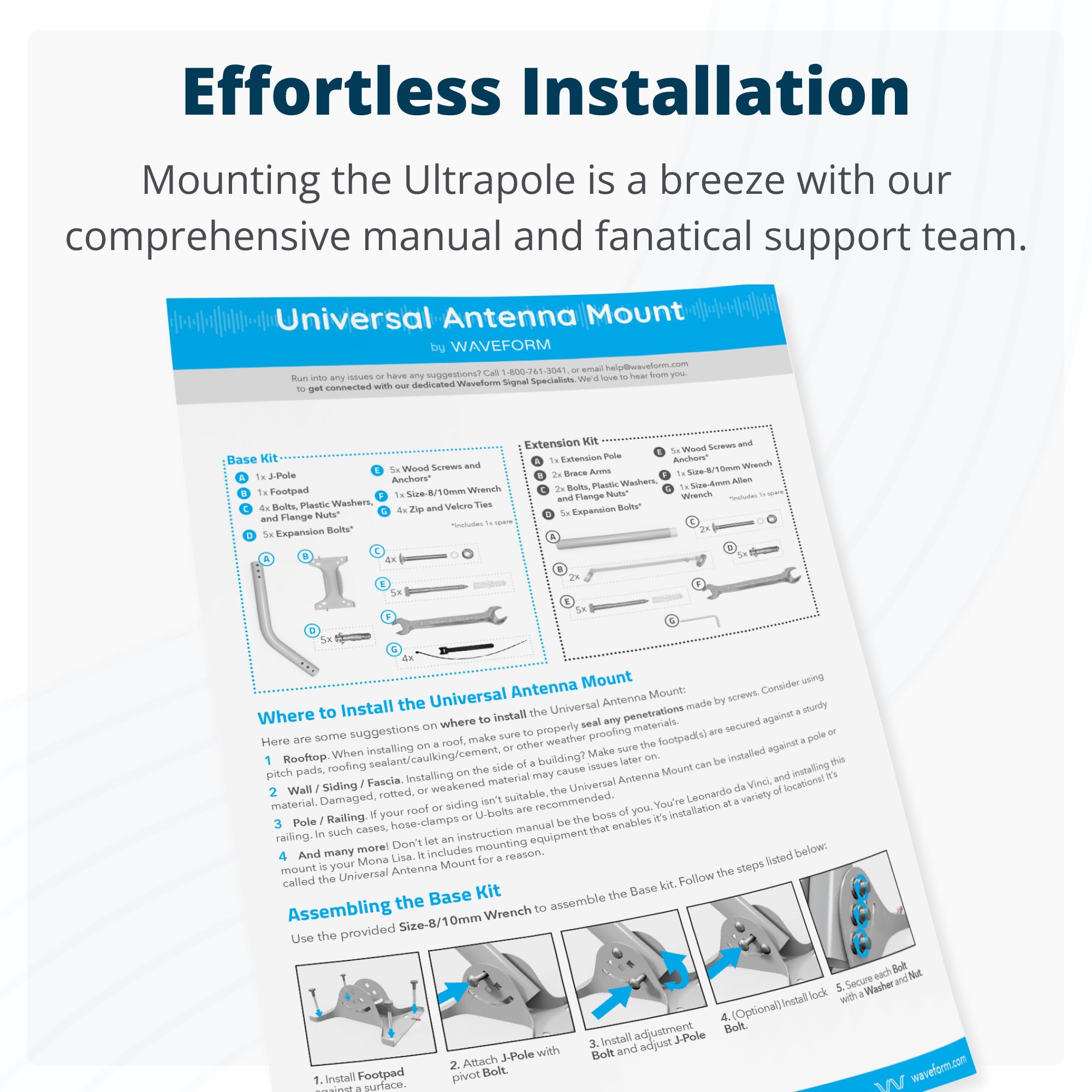 Waveform Ultrapole : le support d'antenne universel | 43,2 cm à 83,8 cm J Pole Mount pour antenne extérieure | Résistant aux intempéries | Antenne amplificateur de signal, antenne Yagi | Kit complet