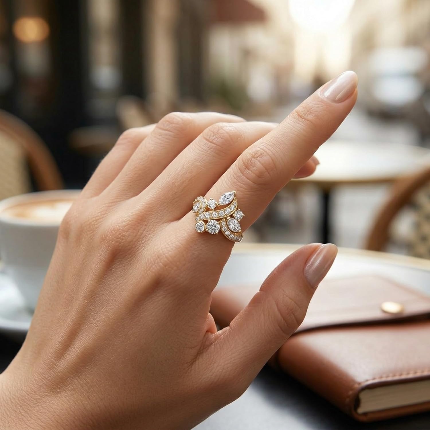 1.12CT Moissanite/Lab Grown Diamond Wedding Ring for Women, Marquise & Round Cut Diamond Ring, Custom 925 Sterling silver/10k/14k/18k Unique Crisscross Cluster Anniversary Band for Her (Color D, Clarity VVS）