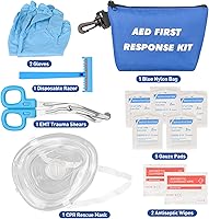 Vista 6 de Kit de primeros auxilios AED con máscara de rescate de RCP, maquinilla de afeitar desechable, tijeras de trauma EMT, guantes, almohadillas de gasa
