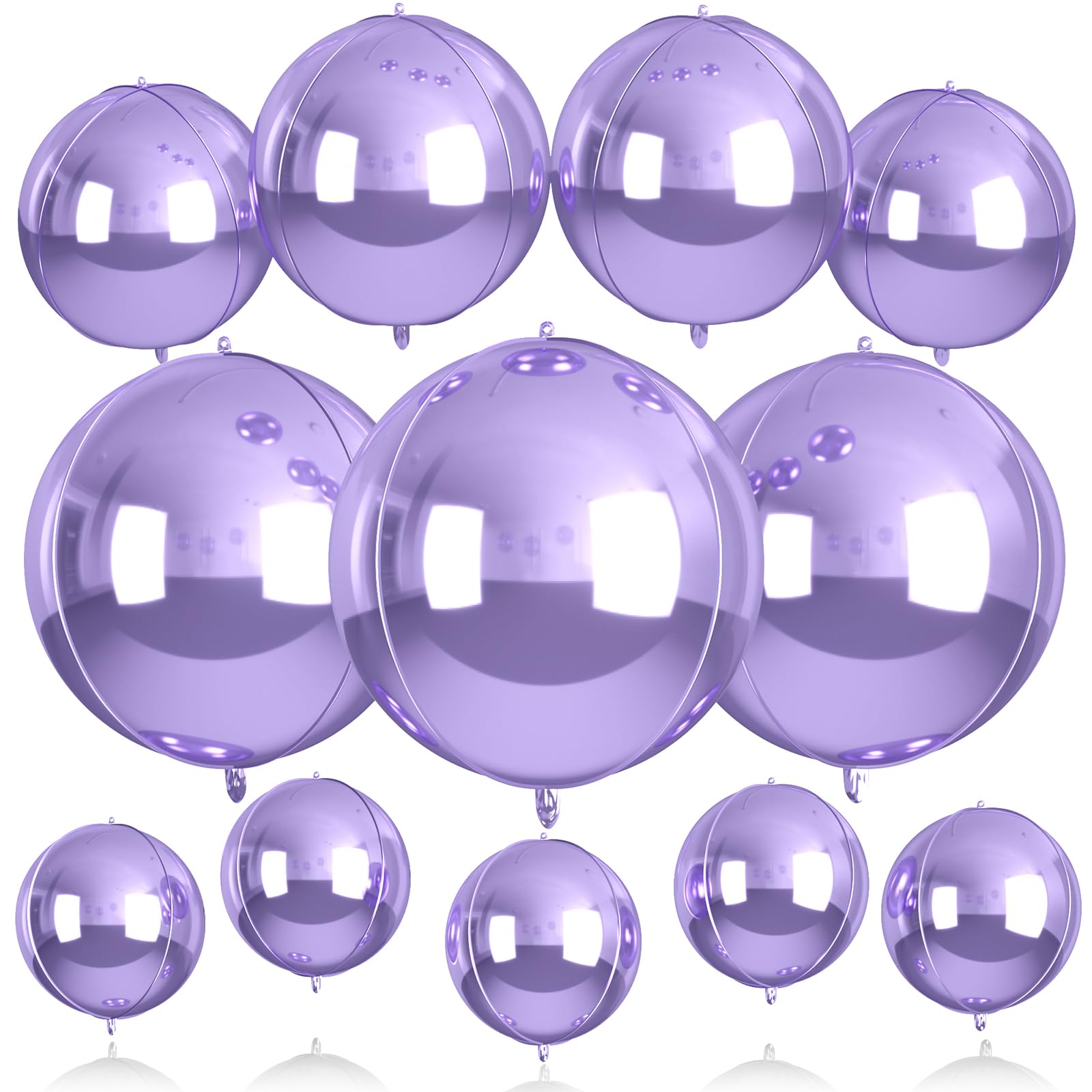 12Pcs Light Purple Round Balloons Foil, 22" 18" 15" 10" 4D Sphere Ball Balloon, Big Metallic Purple Foil Balloons for Wedding Anniversary Graduations Birthday Party Bridal Shower Decorations Supplies