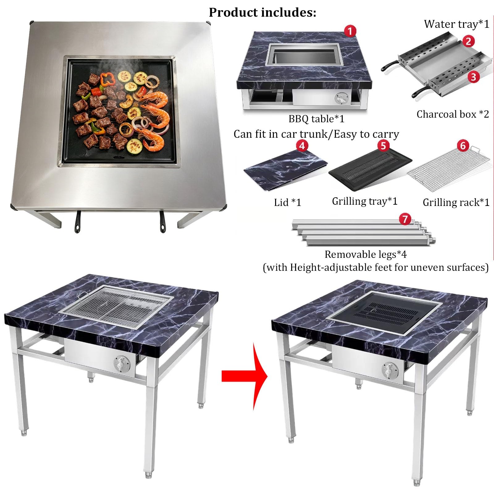 Mesa de barbacoa de carbón de acero inoxidable, Mesa de barbacoa coreana