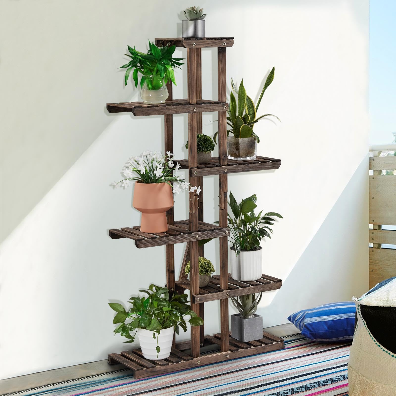 Yaheetech Scaffale per Piante da Esterno Porta Vasi Fiori Fioriere in Legno Interno Balcone 75 x 26 x 140 cm