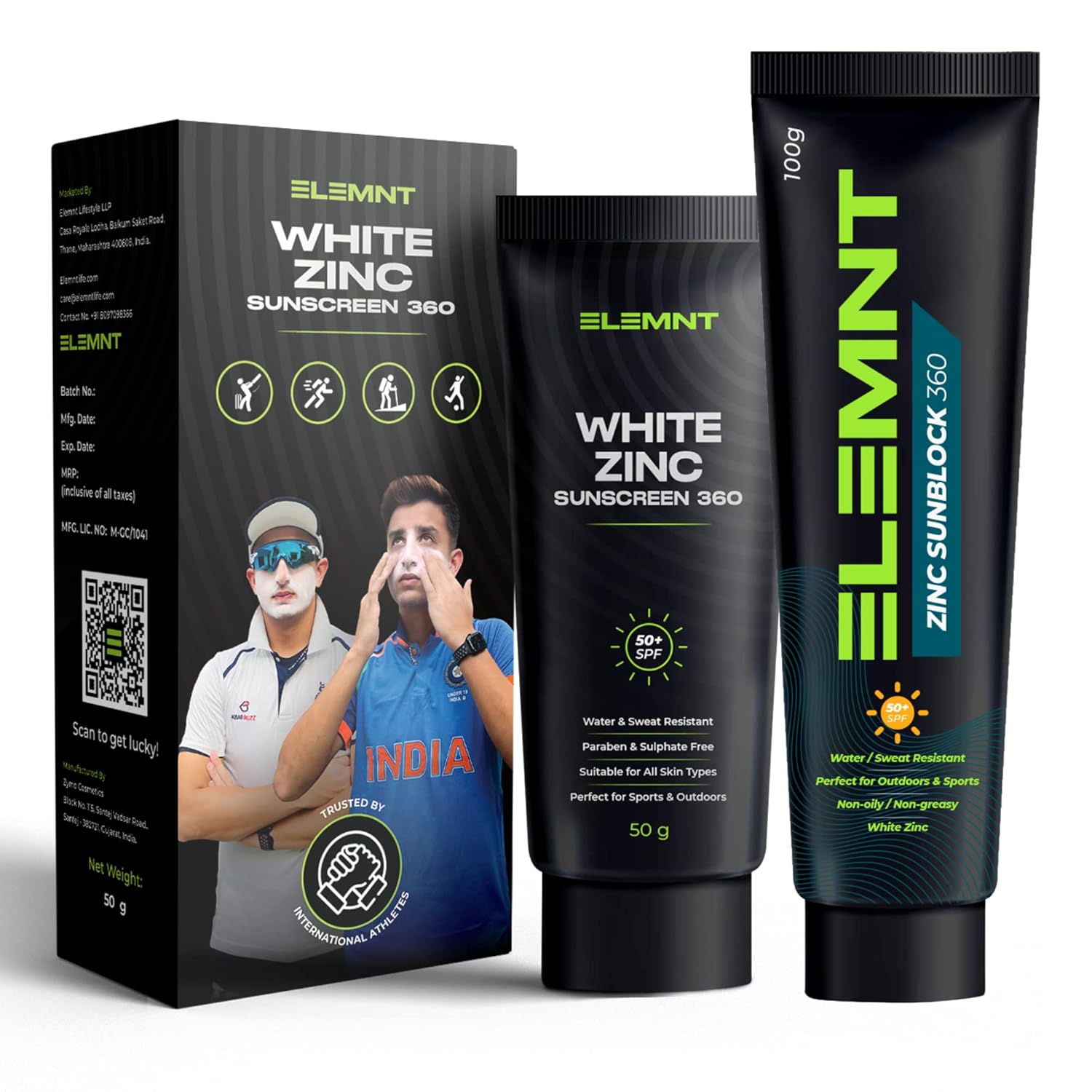 Elemnt White Zinc Sunscreen 50gm & Zinc Sunblock 360 100gm Combo Zinc