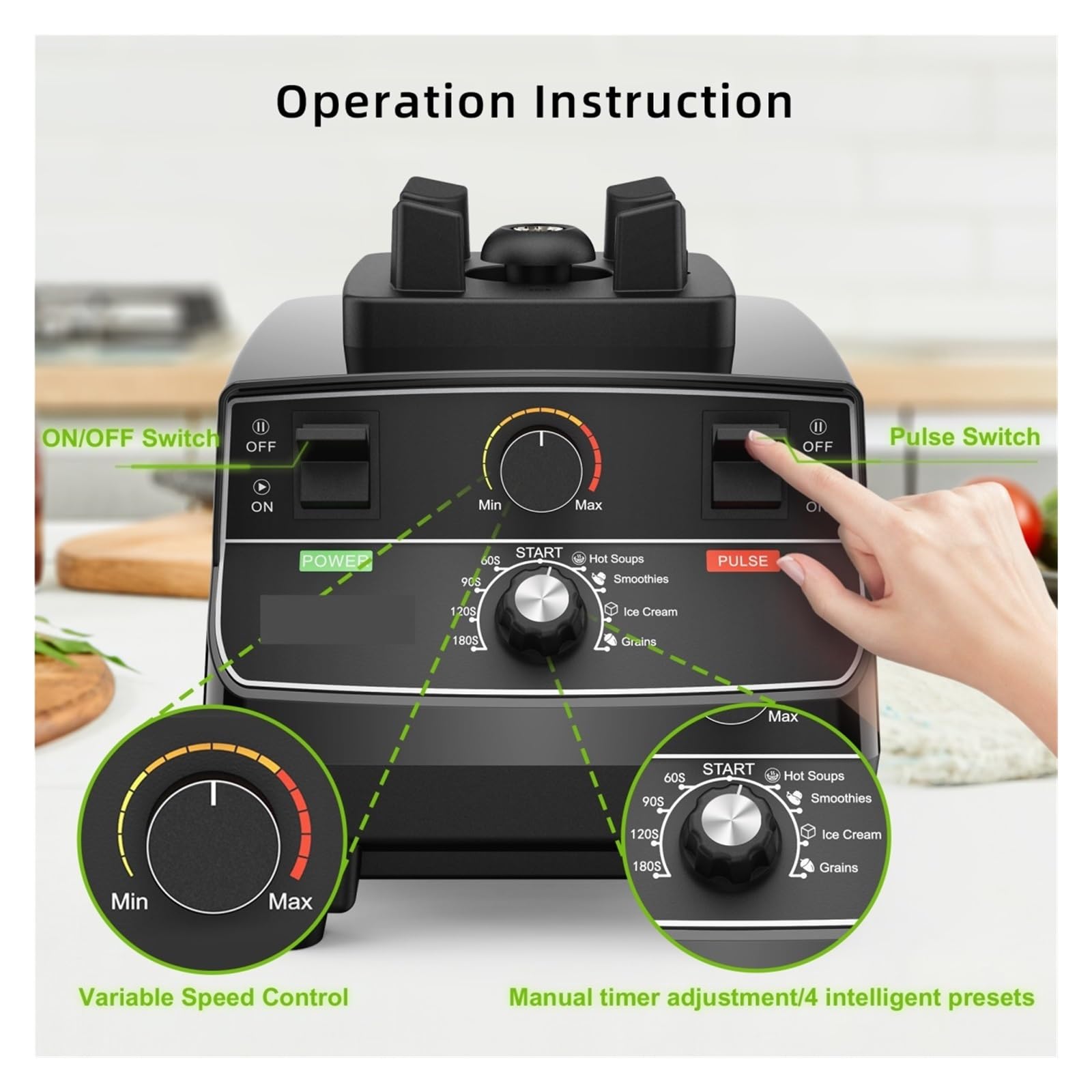 Frullatore Professionale Pre-programmato Con Timer Intelligente Da 3 Pezzi 2200 W, Barattolo Rotondo 2 L, Spremiagrumi, Robot Cucina, Tritaghiaccio For Frullati Frullare Rapido Efficiente