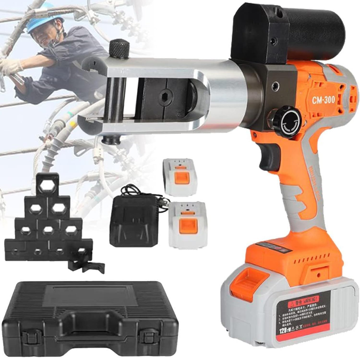 Pinza crimpatrice idraulica elettrica, alimentata a batteria, 16-300 mm², ricaricabile con morsetti rotanti a 360°, coppia 380 Nm, ideale per applicazioni di crimpatura dei cavi