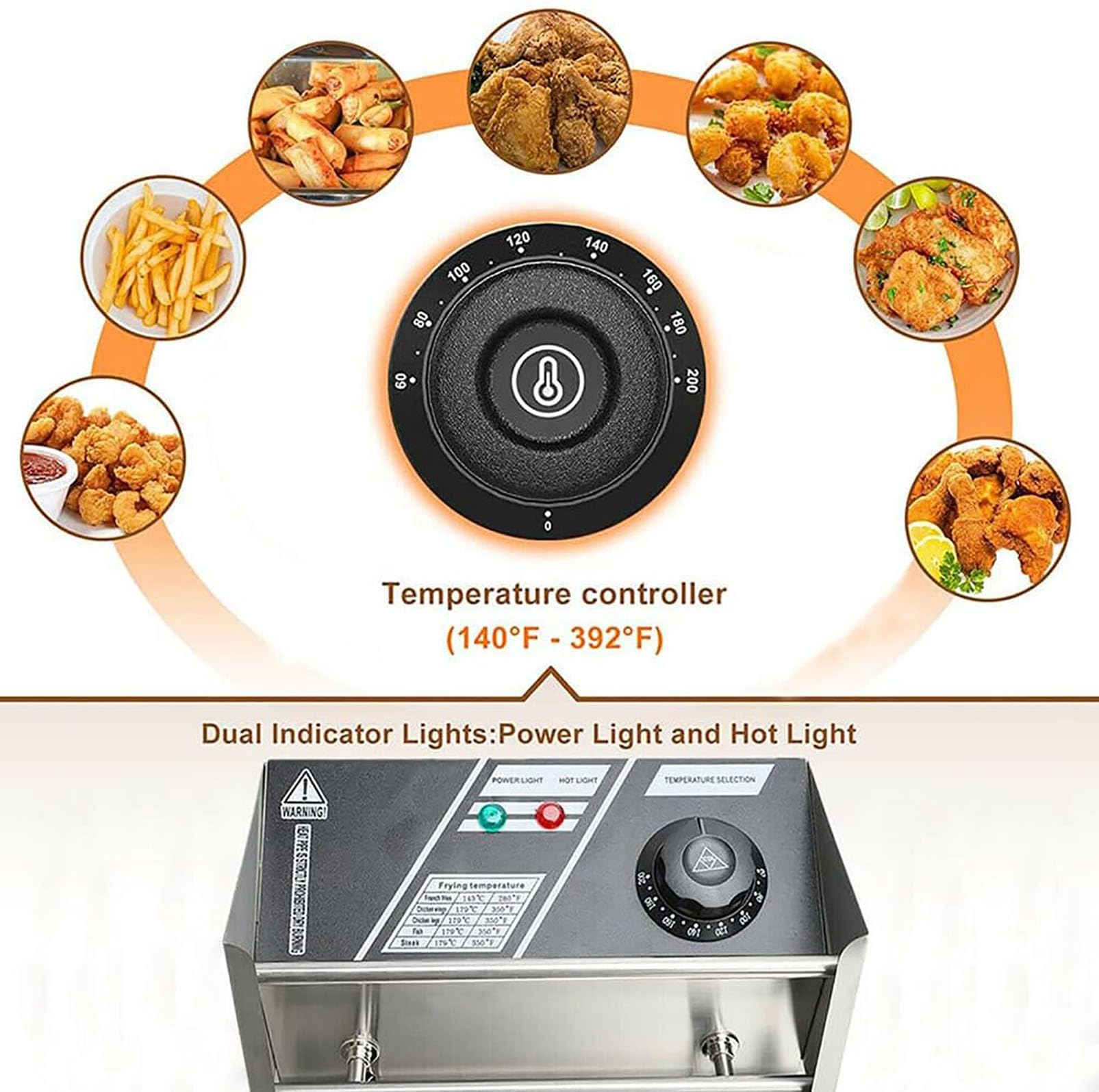 Freidora eléctrica de acero inoxidable con cesta y tapa, freidora de alta resistencia para encimera, ideal para cocina, restaurante
