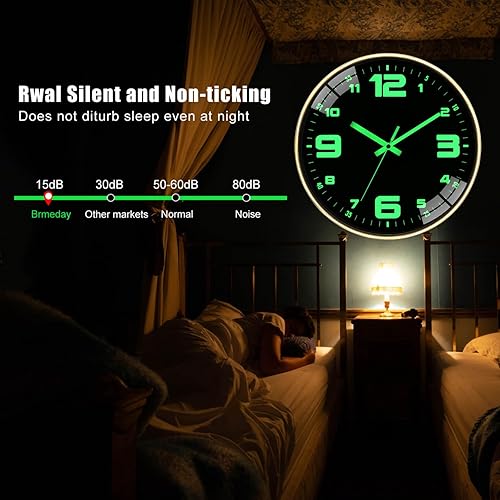 Miniatura 4 de Reloj de pared Reloj de pared de 12 pulgadas Operatednon Tickingglow In Darklarge Font es fácil de leer Visiblemetal Framenot fácilmente