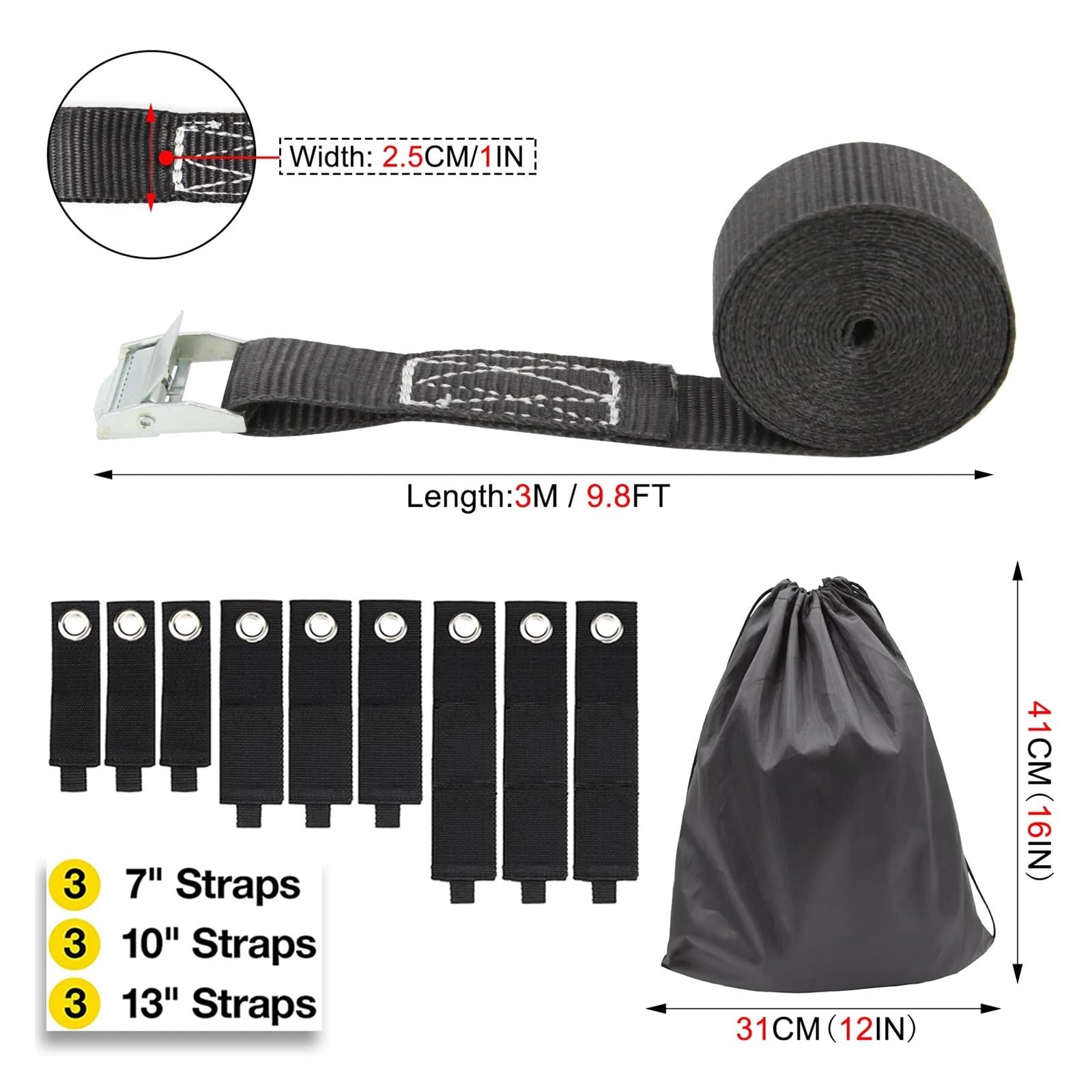 Zurrgurte Zurrgurt Auto RV Motorrad Fahrrad mit Abschleppseil Starke Ratsche for Frachtgepäcktasche(4pcs with Bag)