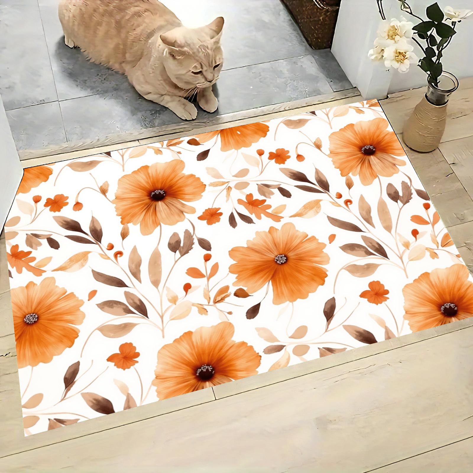 Tapis entrée intérieur antidérapant aquarelle lavable orange 80x120 cm